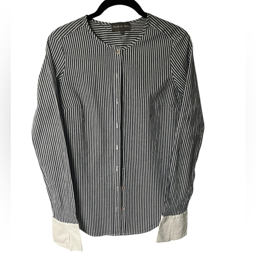 Michael Stars Navy and White Striped Button Down Tunic Size XS